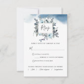 Chic Blue Floral mit/aus Mahlzeiten Wasserfarbe RSVP Karte (Vorderseite)