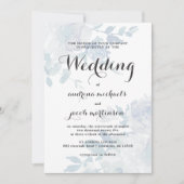 Chic Blue Floral mit Calligrafy Wedding Einladung (Vorderseite)