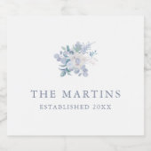 Chic Blue Floral Personalisiert Name Wedding Schaumweinetikett (Einzelnes Label)