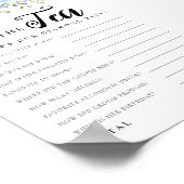 Chic Blue Floral Spill The Tee Brautparty Game Poster (Ecke)