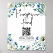Chic Blue Floral Spring Wedding Honeymoon Fund Poster (Vorne)