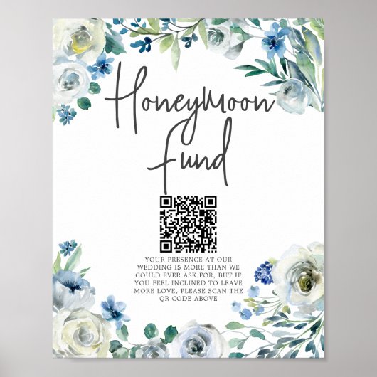 Chic Blue Floral Spring Wedding Honeymoon Fund Poster (Vorne)