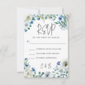 Chic Blue Floral Spring Wedding RSVP Karte (Vorderseite)