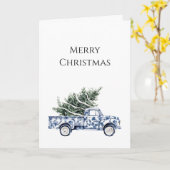 Chic Blue Floral Truck Weihnachtsbaum Karte (Gelbe Blume)