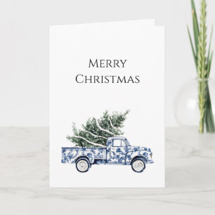 Chic Blue Floral Truck Weihnachtsbaum Karte