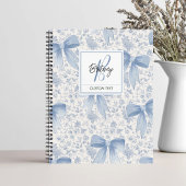 Chic Blue Floral With Bows Script Name Monogram Notizblock