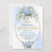 Chic Blue Flowers Greenery Quinceañera Invitation Einladung (Vorderseite)