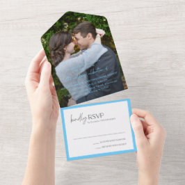 Chic Blue Foto Moderne Hochzeit All In One Einladung