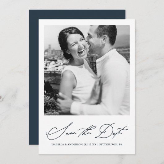 Chic Blue Foto Save the Date (Vorne/Hinten)