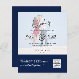 Chic Blue Foto Wedding Invite QR Code Rett Datum
