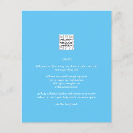 Chic Blue Foto Wedding Invite QR Code Rett Datum (Rückseite)