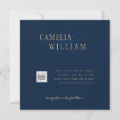 Chic Blue Foto Wedding Invite QR Code Rett Datum Einladung (Vorderseite)