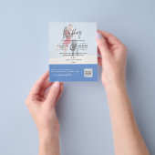 Chic Blue Foto Wedding Invite QR Code Rett Datum Flyer (Gruppe)
