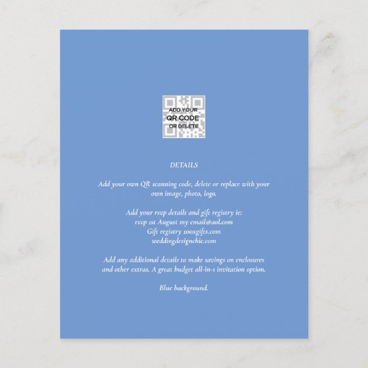 Chic Blue Foto Wedding Invite QR Code Rett Datum Flyer (Hinten)