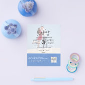 Chic Blue Foto Wedding Invite QR Code Rett Datum Flyer (Einzeln)