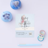 Chic Blue Foto Wedding Invite QR Code Rett Datum Flyer (Einzeln)