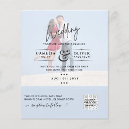 Chic Blue Foto Wedding Invite QR Code Rett Datum Flyer