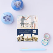 Chic Blue Foto Wedding Invite QR Code Rett Datum Flyer (Einzeln)