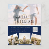 Chic Blue Foto Wedding Invite QR Code Rett Datum Flyer (Vorne)