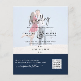 Chic Blue Foto Wedding Invite QR Code Rett Datum Flyer