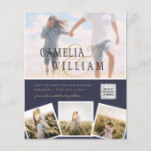 Chic Blue Foto Wedding Invite QR Code Rett Datum Flyer (Vorne)