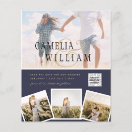 Chic Blue Foto Wedding Invite QR Code Rett Datum Flyer