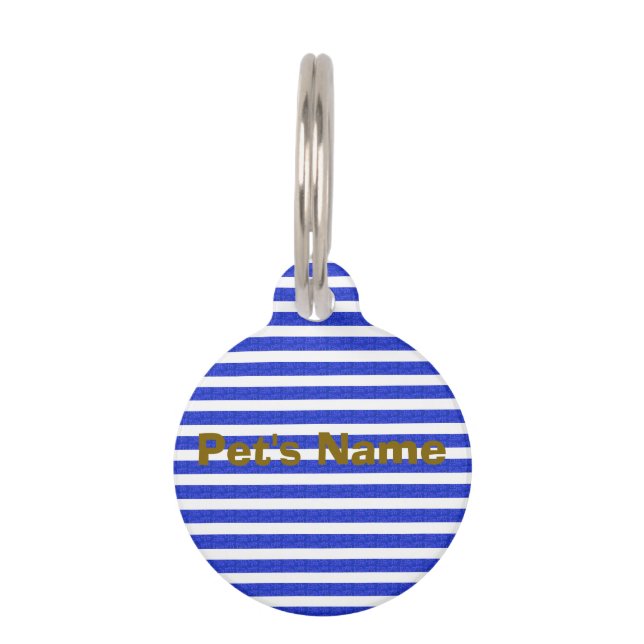 Chic Blue Geometric Stripes Haustiermarke (Vorderseite)