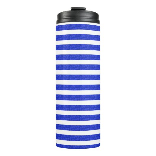 Chic Blue Geometric Stripes Thermosbecher (Vorderseite)