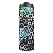 *~* Chic Blue Glitzer Animal Leopard Spots QR Thermosbecher (Vorderseite)