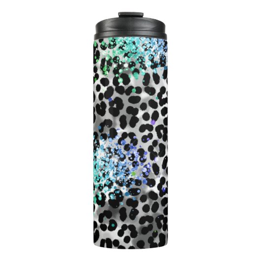 *~* Chic Blue Glitzer Animal Leopard Spots QR Thermosbecher (Vorderseite)