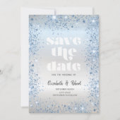 Chic Blue Glitzer Dust Confetti Save the Date (Vorderseite)