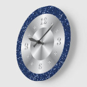 Chic Blue Glitzer Silber Zahlen Große Uhr (Winkel)