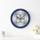 Chic Blue Glitzer Silber Zahlen Große Uhr (Zuhause)