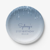 Chic Blue Glitzer Tropfen 21. Geburtstag Party Pappteller (Vorderseite)