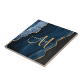 Chic Blue Gold Agate Script Monogram Custom Fliese (Seite)