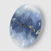 Chic Blue Gold Alkohol Tinte Wasserfarbe Große Uhr (Winkel)
