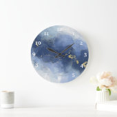Chic Blue Gold Alkohol Tinte Wasserfarbe Große Uhr (Zuhause)