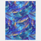 Chic Blue Gold Feathpattern Fleecedecke (Vorderseite)