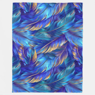 Chic Blue Gold Feathpattern Fleecedecke