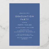 Chic Blue Gold Foil Foto Graduation Party Folieneinladung (Rückseite)