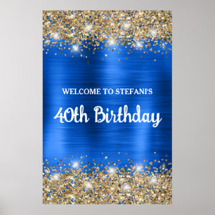 Chic Blue Gold Glittery Foil 40. Geburtstag Willko Poster