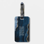 Chic Blue Gold Glitzer Agate Custom Monogram Gepäckanhänger (Rückseite vertikal)