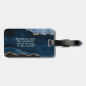 Chic Blue Gold Glitzer Agate Custom Monogram Gepäckanhänger (Rückseite horizontal)