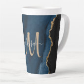 Chic Blue Gold Glitzer Agate Marble Monogram Milchtasse (Rechte Ecke)