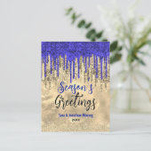 Chic Blue Gold Glitzer Tropfen Weihnachten Neues J Postkarte (Stehend Vorderseite)