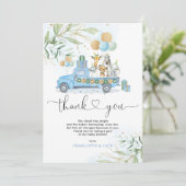 Chic Blue Gold Greenery Wild Jungle Baby Animals Dankeskarte (Stehend Vorderseite)