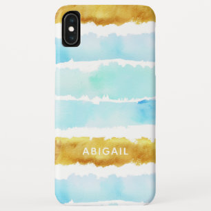 Chic Blue & Gold lackierte Aquarellfarbenmonogramm Case-Mate iPhone Hülle