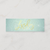 Chic Blue Gold Lashes Script Makeup Artist Mini Visitenkarte (Vorderseite)