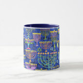 Chic Blue Gold Menorah Star von David Hanukkah Tasse (Zentrum)