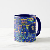 Chic Blue Gold Menorah Star von David Hanukkah Tasse (VorderseiteRechts)